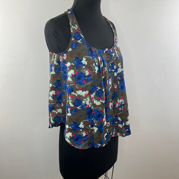 RACHEL RACHEL ROY Pleated Button Henley Floral Tank Top Blouse Flowy XS - Picture 4 of 9
